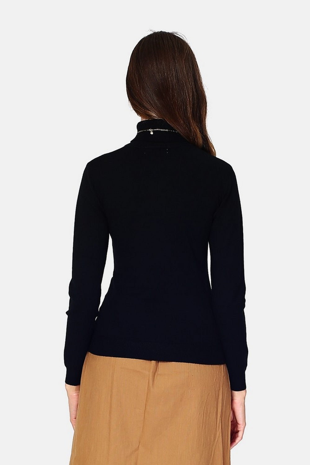 Maglione classico a collo alto, maglia a 3 strati, maniche lunghe - Nero