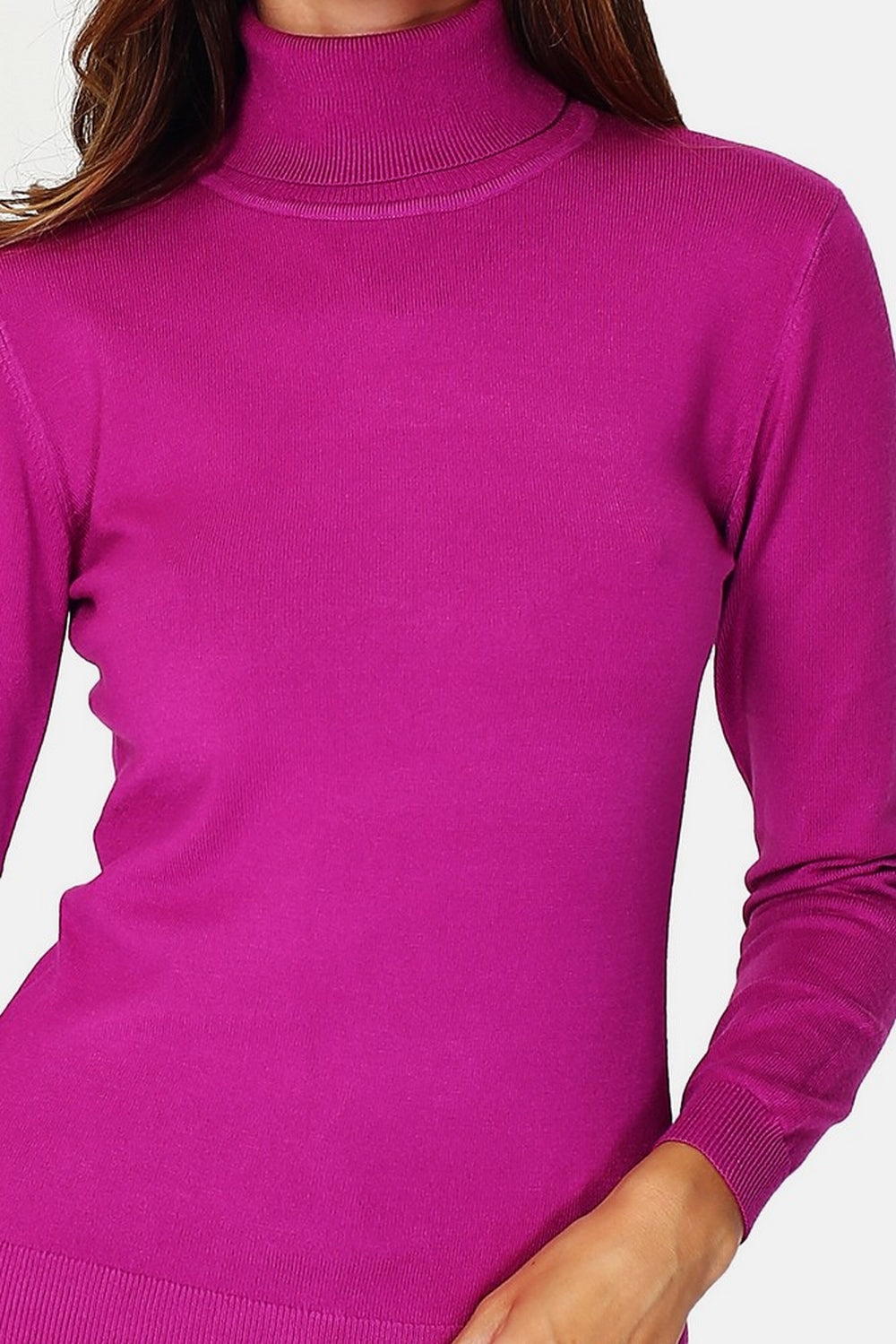 Maglione classico a collo alto, maglia a 3 strati, maniche lunghe - Orchidea