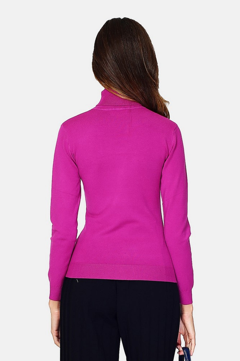 Maglione classico a collo alto, maglia a 3 strati, maniche lunghe - Orchidea