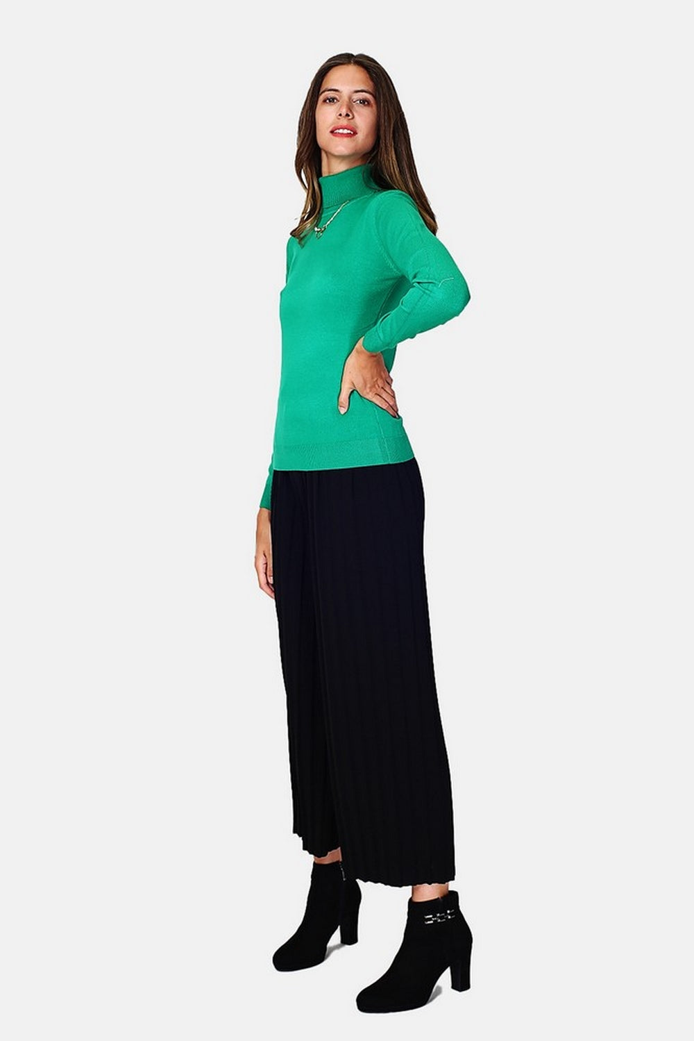 Classico maglione dolcevita in maglia a 3 strati con maniche lunghe Verde Virido