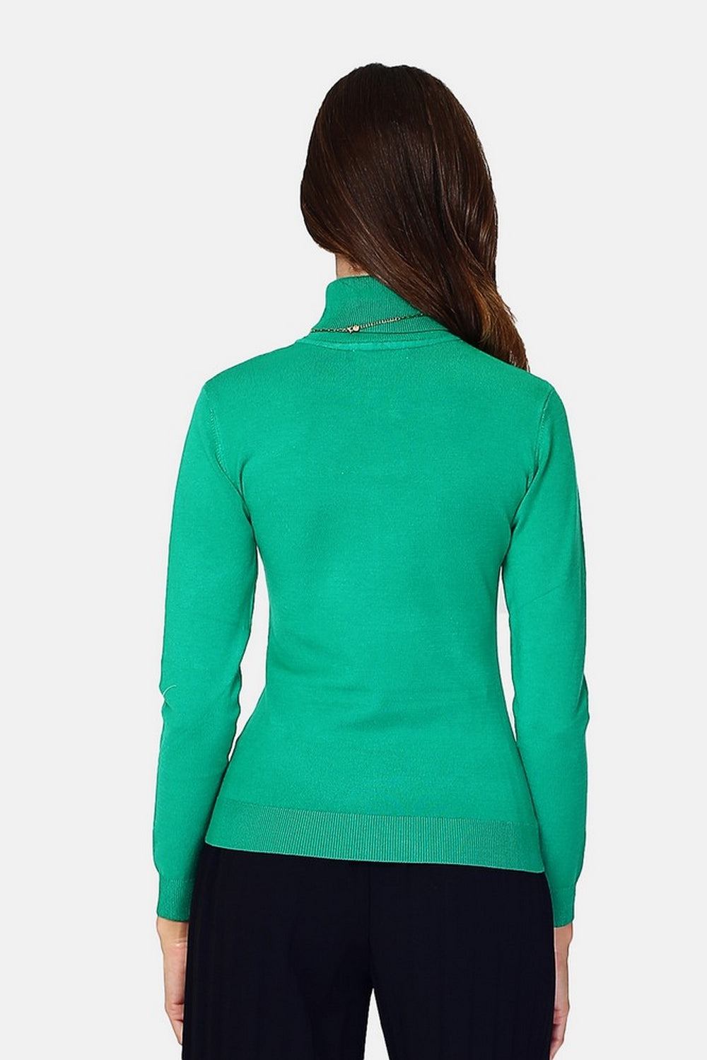 Classico maglione dolcevita in maglia a 3 strati con maniche lunghe Verde Virido