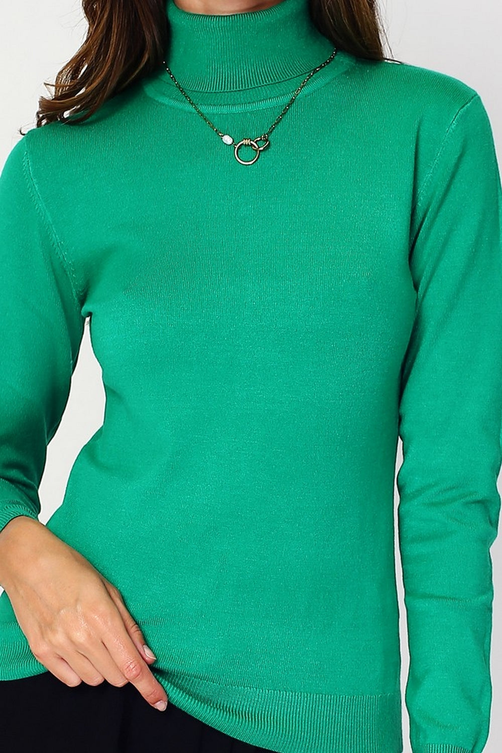 Classico maglione dolcevita in maglia a 3 strati con maniche lunghe Verde Virido