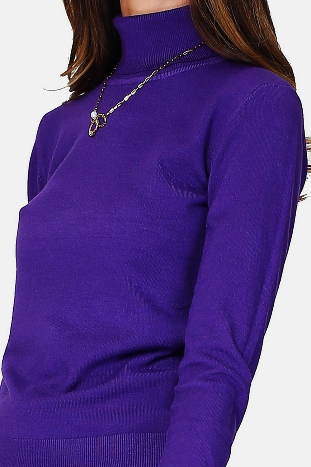 Maglione classico a collo alto, maglia a 3 strati, maniche lunghe - Viola