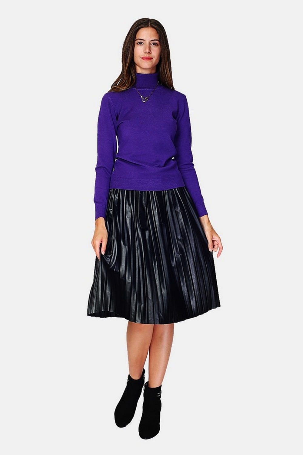 Maglione classico a collo alto, maglia a 3 strati, maniche lunghe - Viola