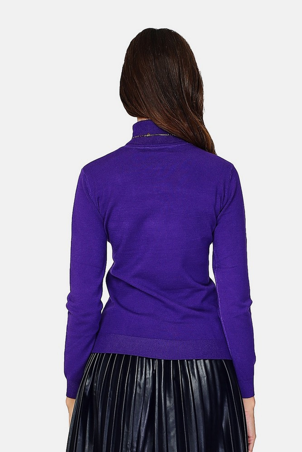Maglione classico a collo alto, maglia a 3 strati, maniche lunghe - Viola