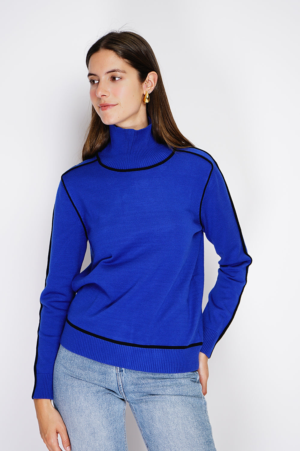 Maglione ampio, collo alto e maniche lunghe in due colori Reale