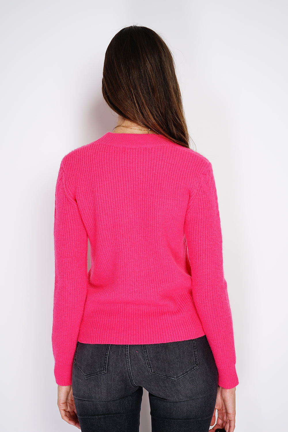 Maglione girocollo a maniche lunghe con torsione sul davanti Fucsia -WF2459