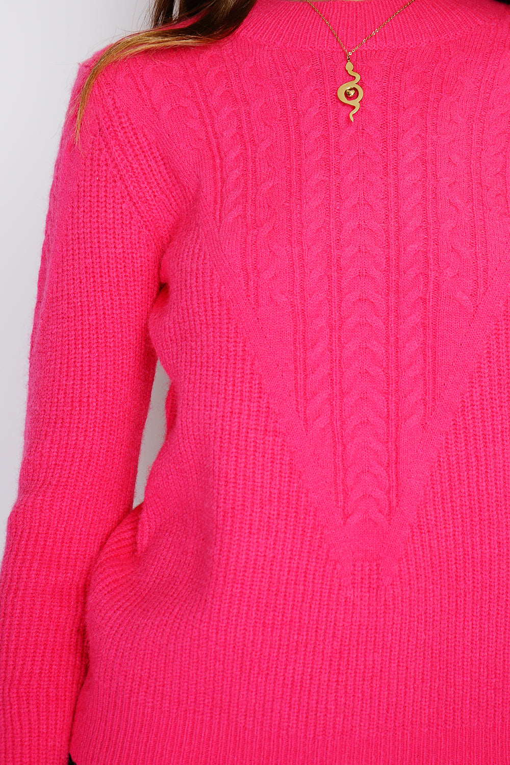 Maglione girocollo a maniche lunghe con torsione sul davanti Fucsia -WF2459