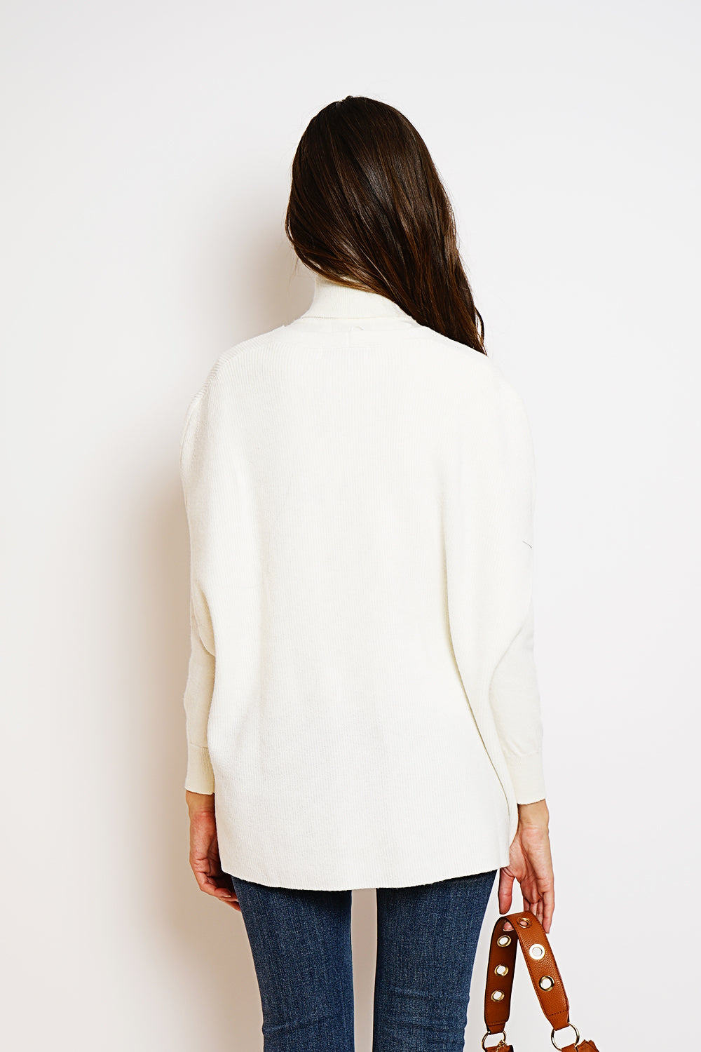 Maglione poncho con scollo a V lavorato a maglia Naturale