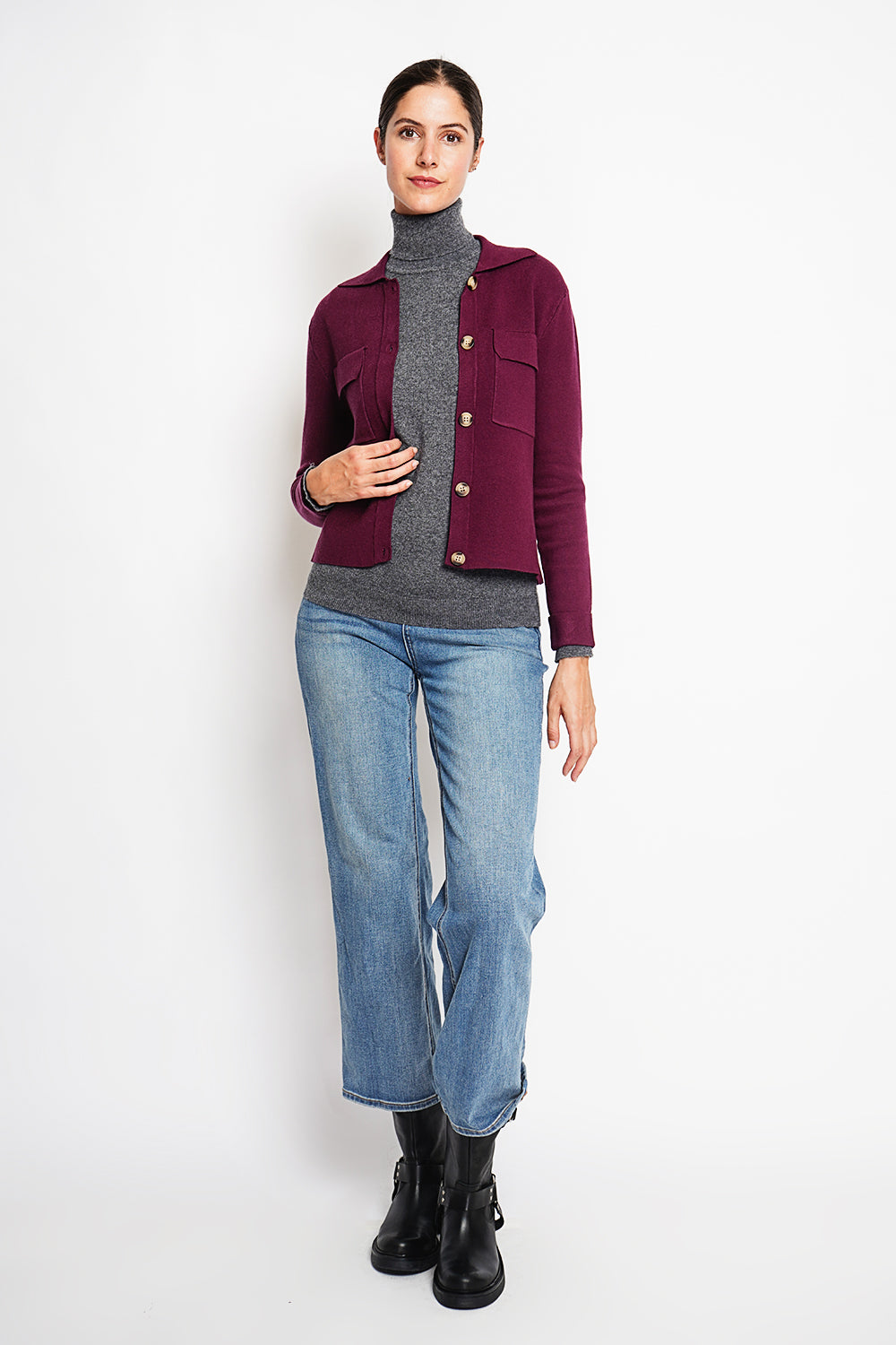 Elegante gilet abbottonato, tasche con patta e maniche lunghe Bordeaux