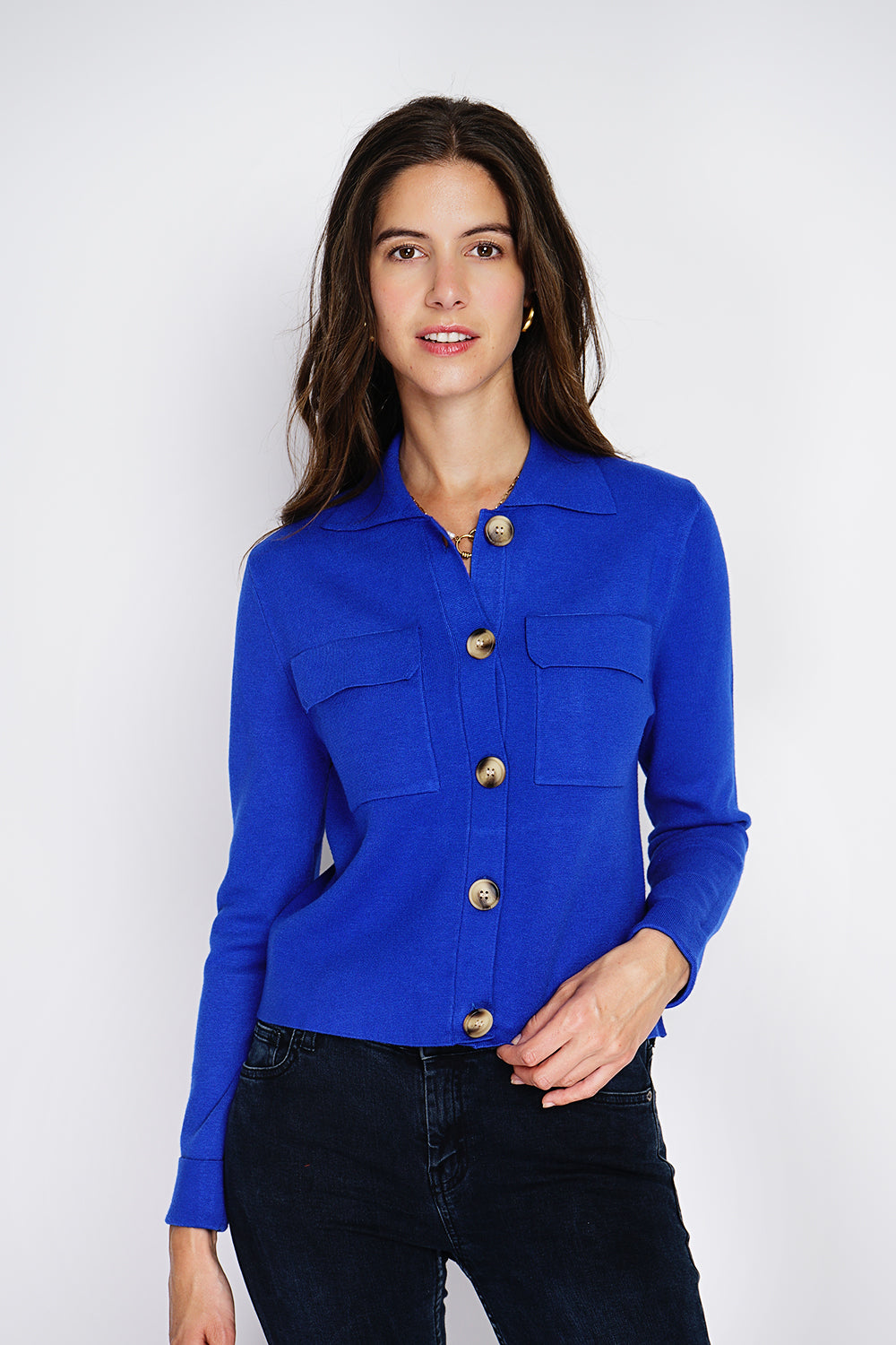 Elegante gilet abbottonato, tasche con patta e maniche lunghe Reale