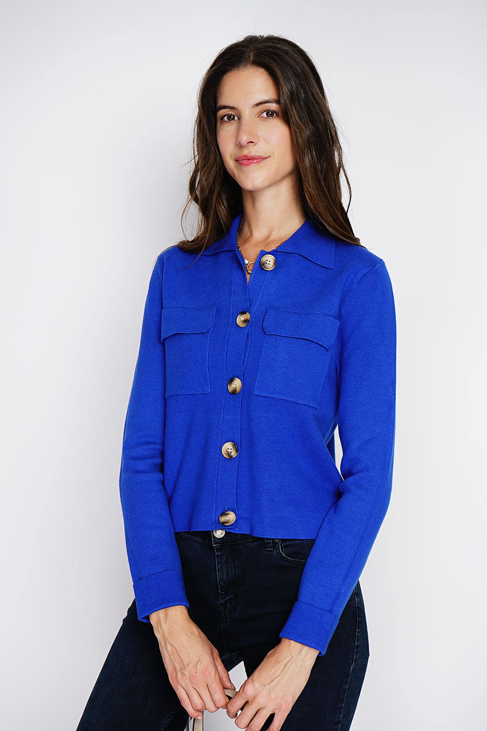 Elegante gilet abbottonato, tasche con patta e maniche lunghe Reale