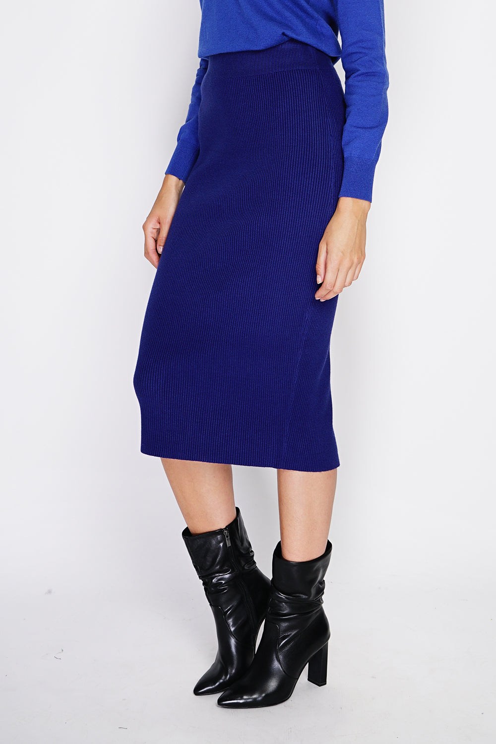 Lunghezza gonna, Maglia a coste, Vita elasticizzata Blu Notte