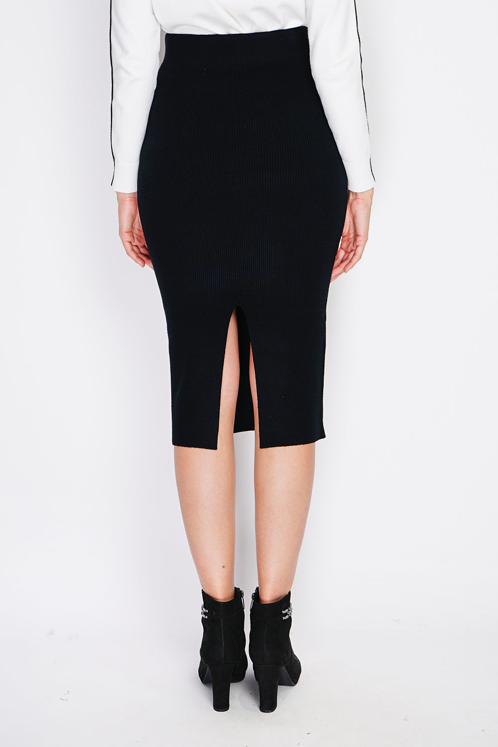 Lunghezza gonna, Maglia a coste, Vita elasticizzata Nero