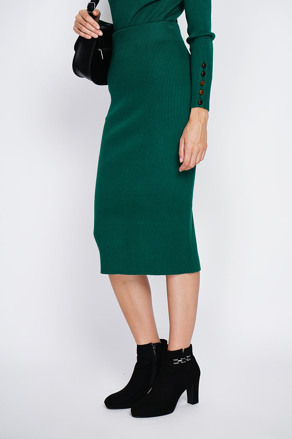 Gonna lunga, Maglia a coste, Vita elasticizzata - Verde Amazon