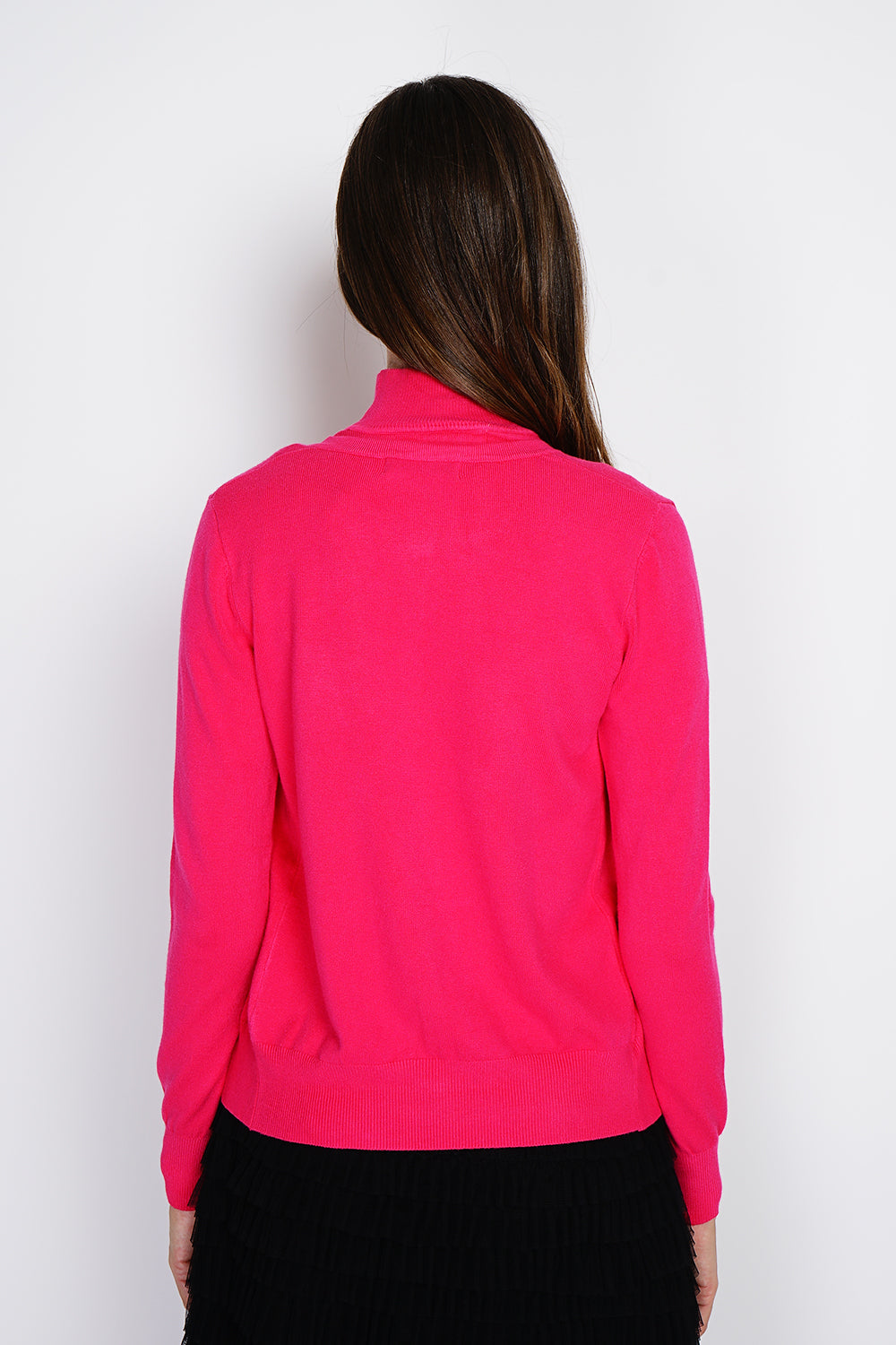 Classico dolcevita in maglia a 3 strati con maniche lunghe Fucsia