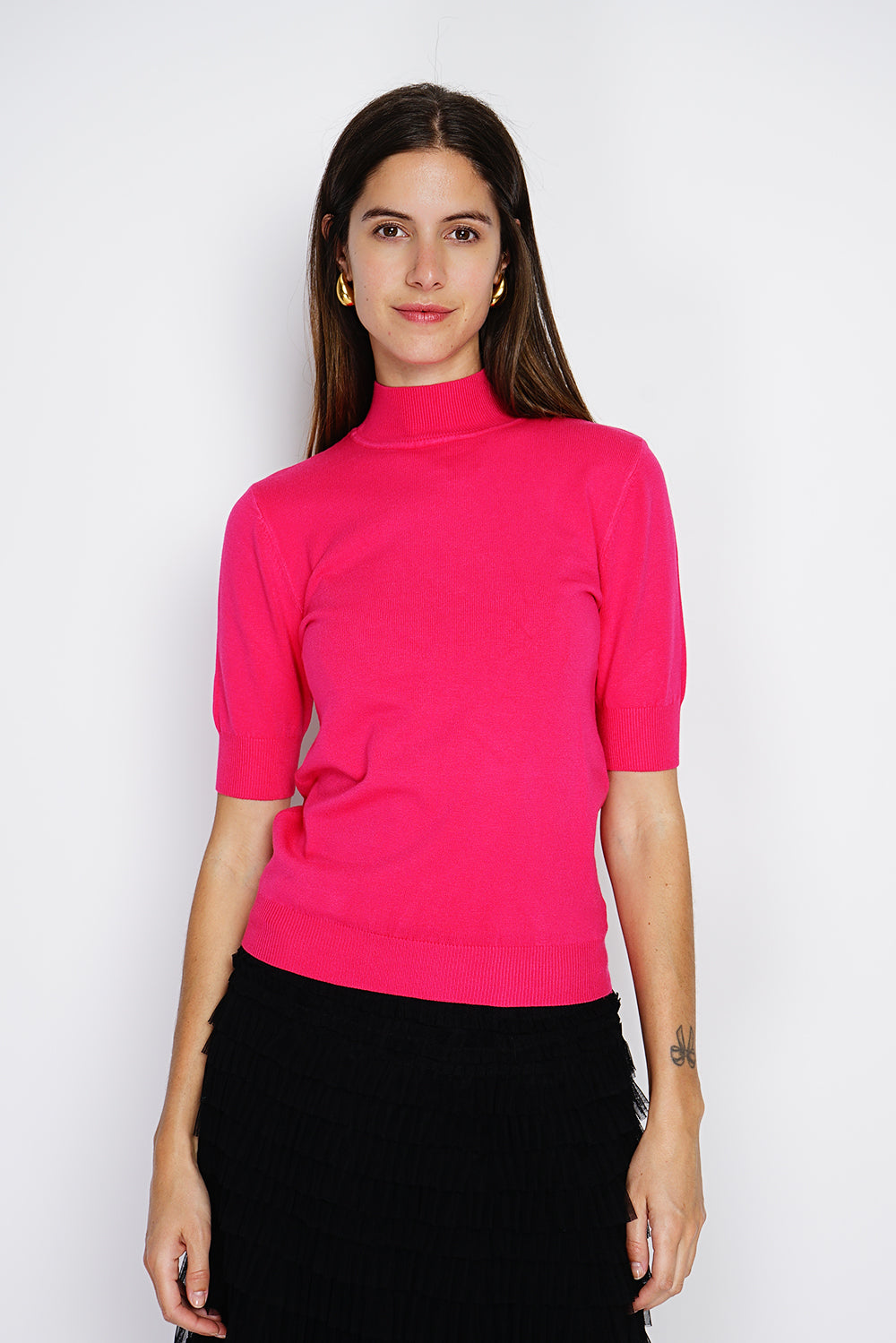 Classico dolcevita in maglia a 3 strati con maniche lunghe Fucsia