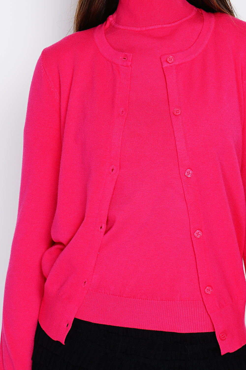 Classico dolcevita in maglia a 3 strati con maniche lunghe Fucsia