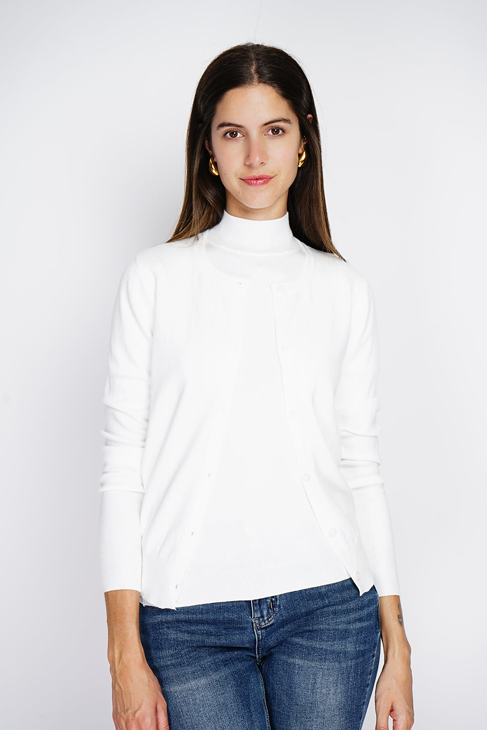 Classico dolcevita in maglia a 3 strati con maniche lunghe Naturale