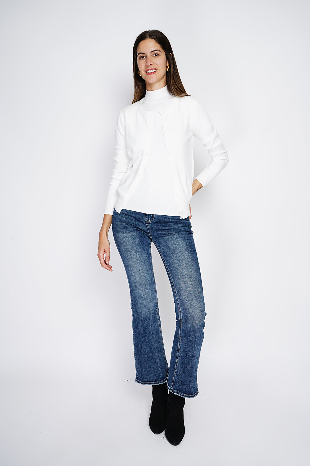 Classico dolcevita in maglia a 3 strati con maniche lunghe Naturale