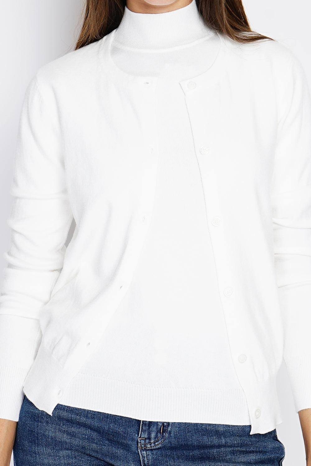 Classico dolcevita in maglia a 3 strati con maniche lunghe Naturale