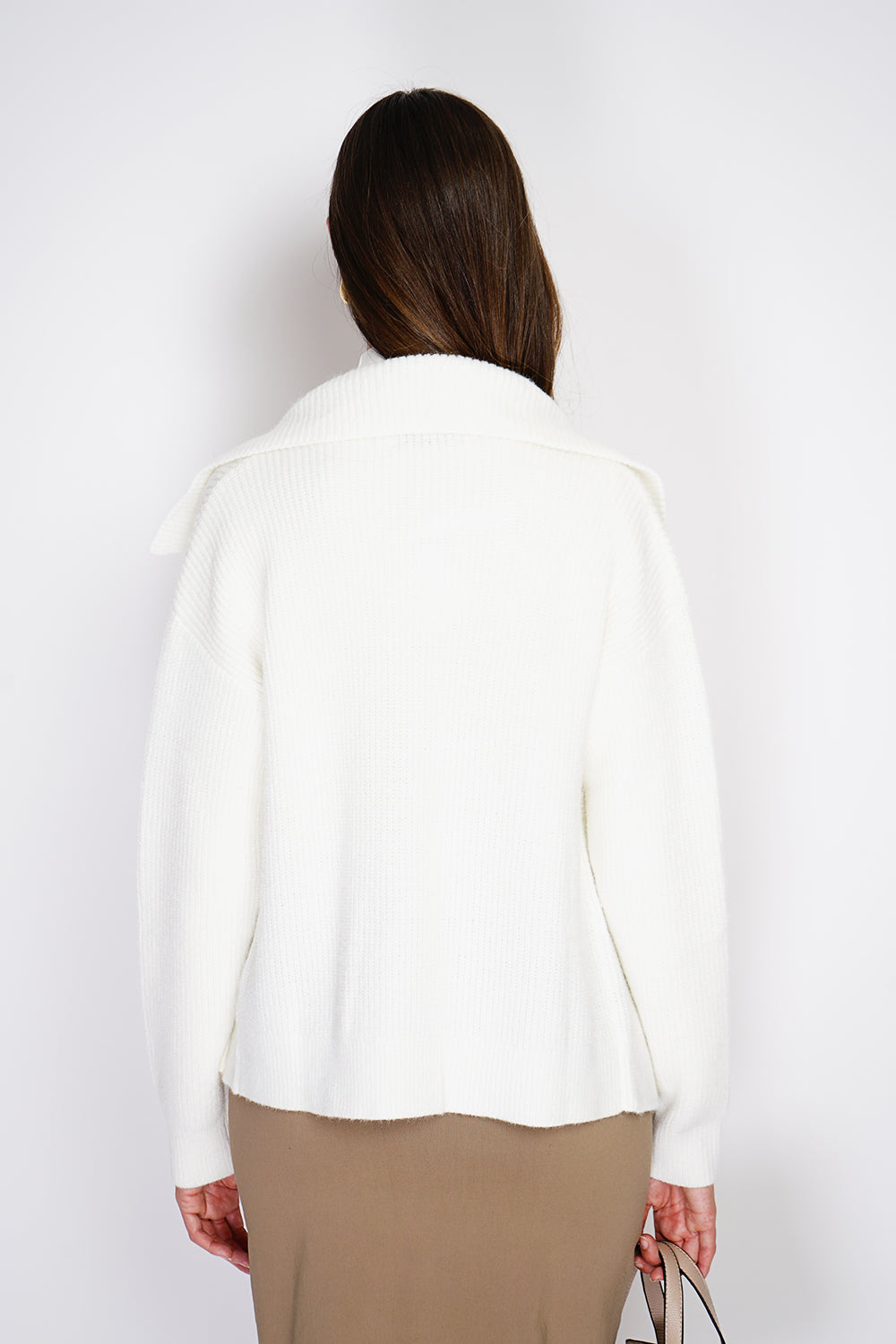 Cardigan con ampio colletto a coste e bottoni fantasia Naturale