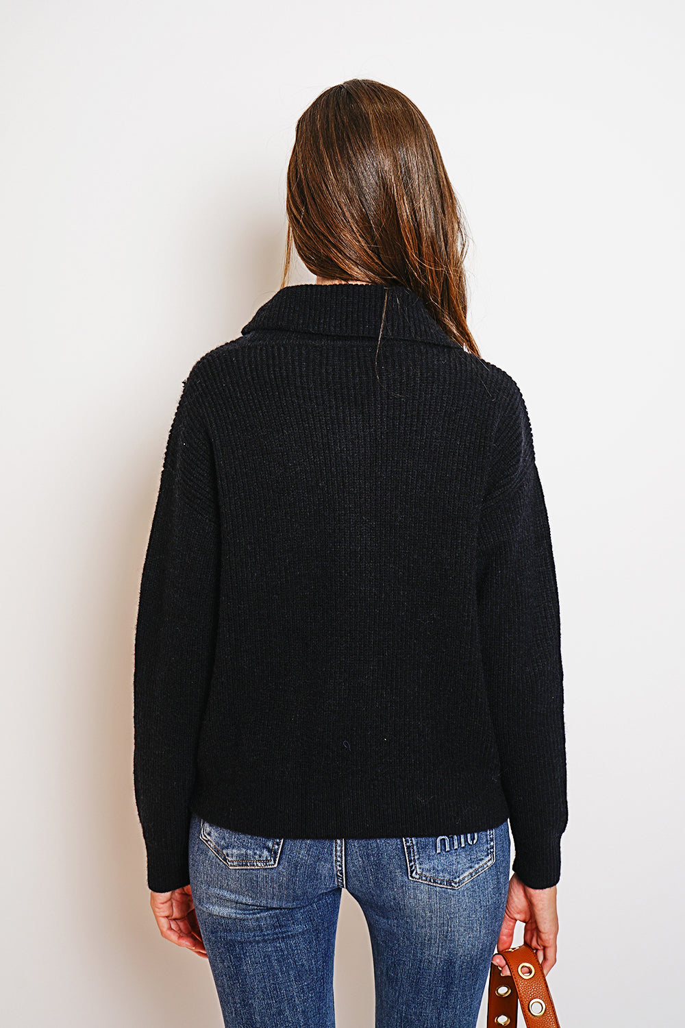 Cardigan con ampio colletto a coste e bottoni fantasia Nero