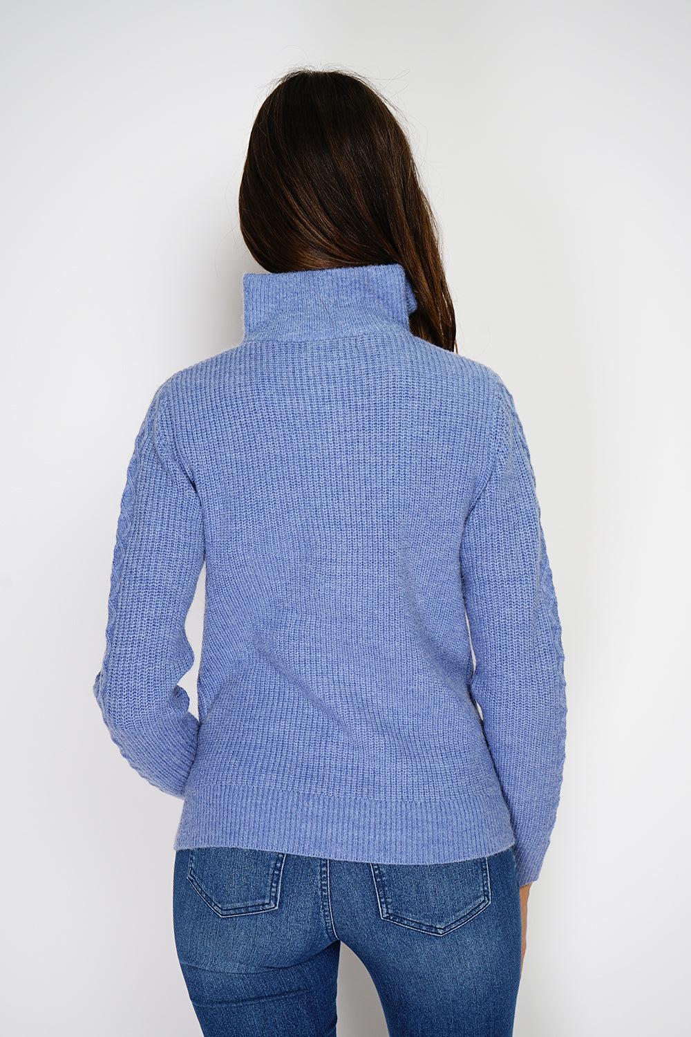 Maglione a coste con cerniera, davanti lavorato a maglia fantasia con maniche lunghe - Jeans Blue