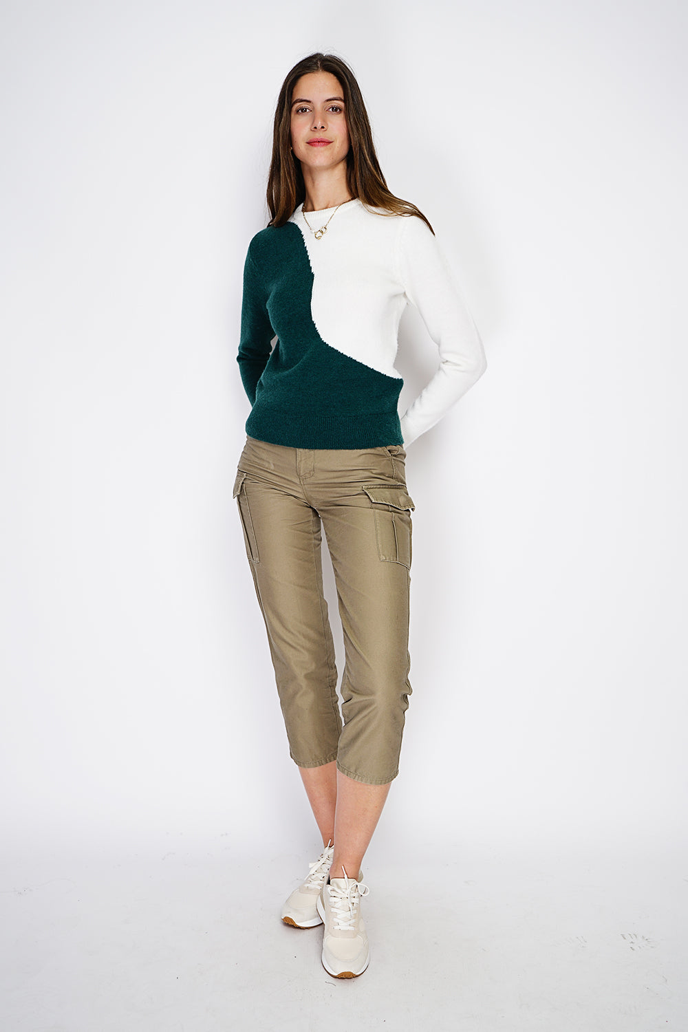 Maglione girocollo bicolore con maniche lunghe - Amazon Green