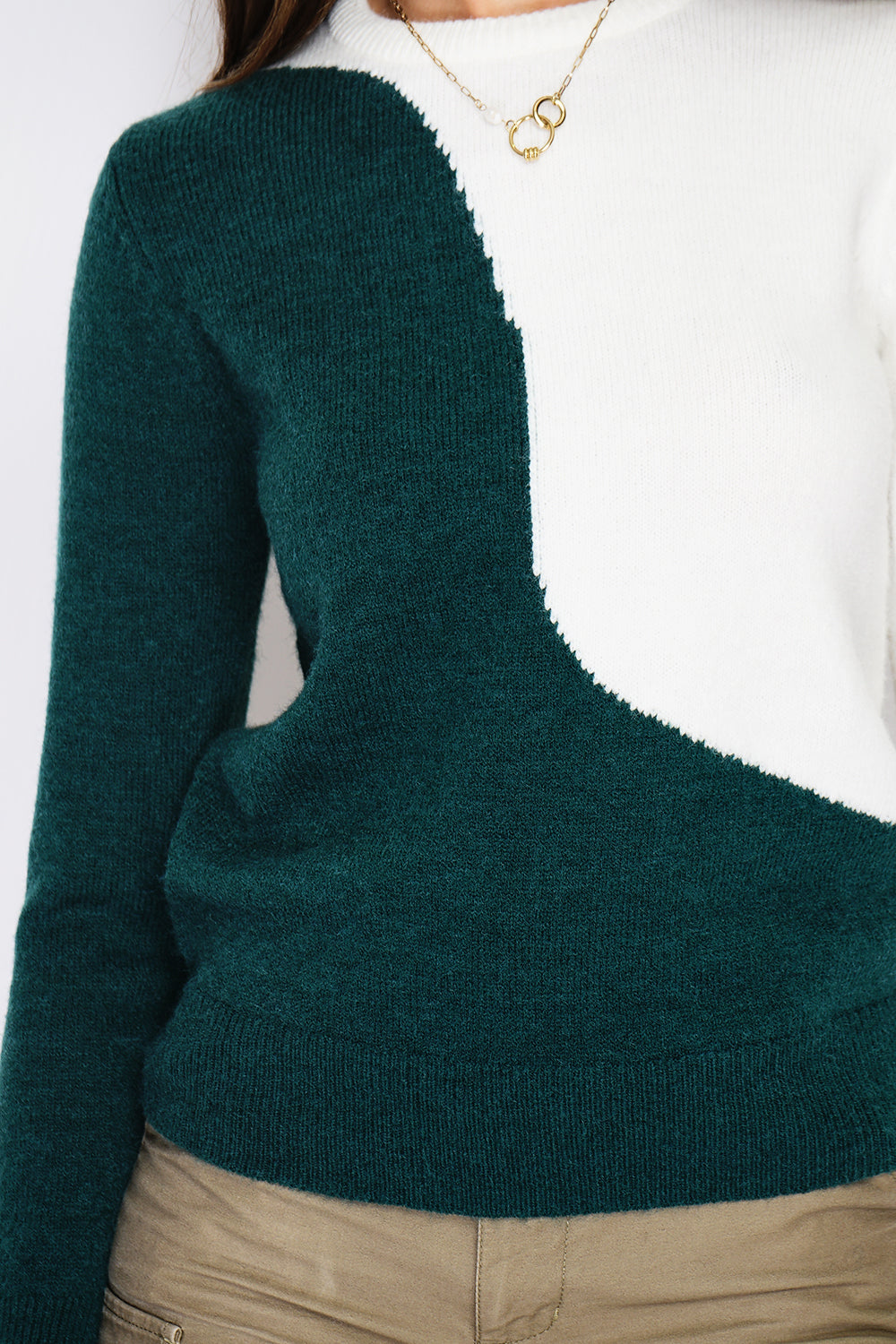 Maglione girocollo bicolore con maniche lunghe - Amazon Green