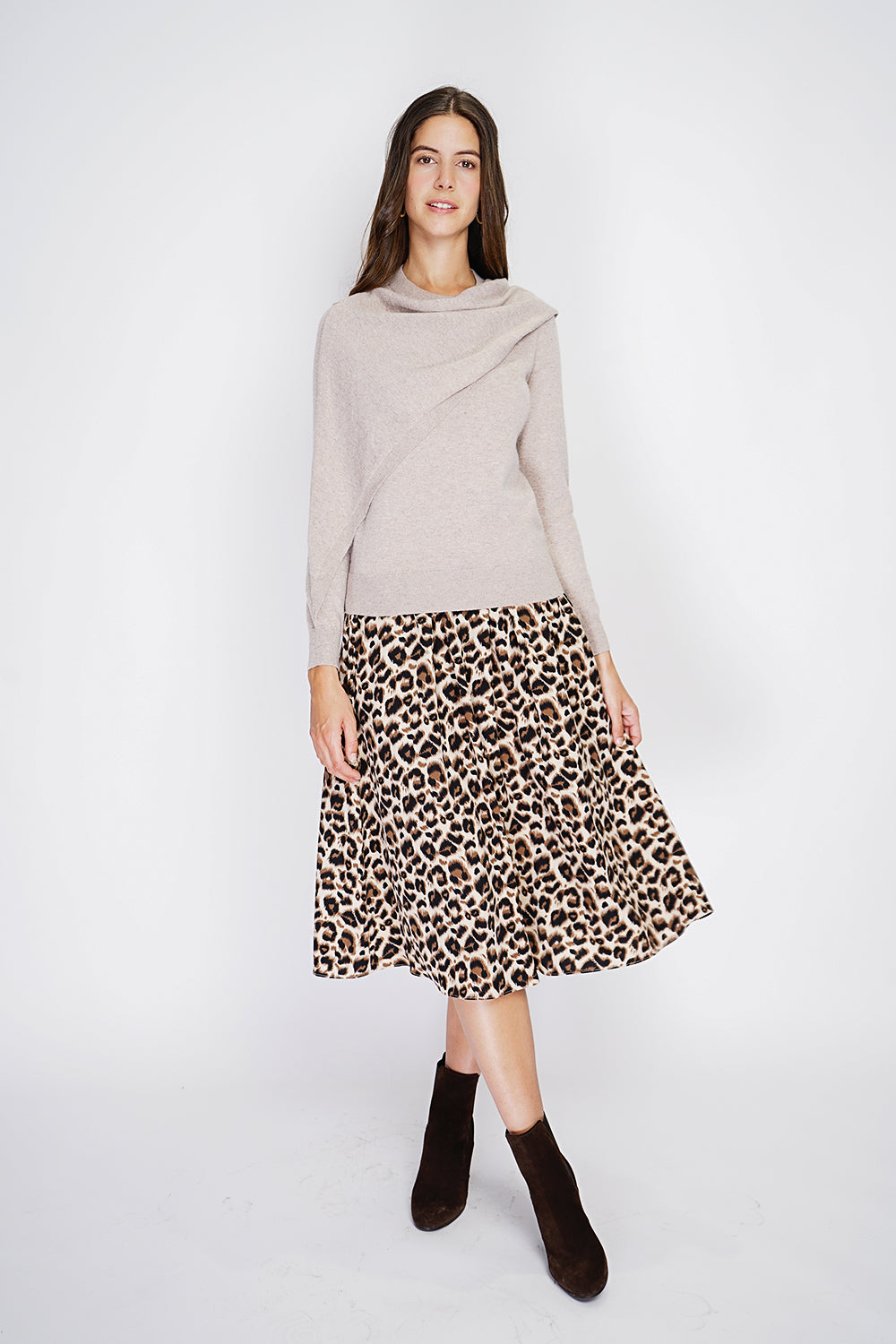 Maglione girocollo con sciarpa a manica lunga Deserto