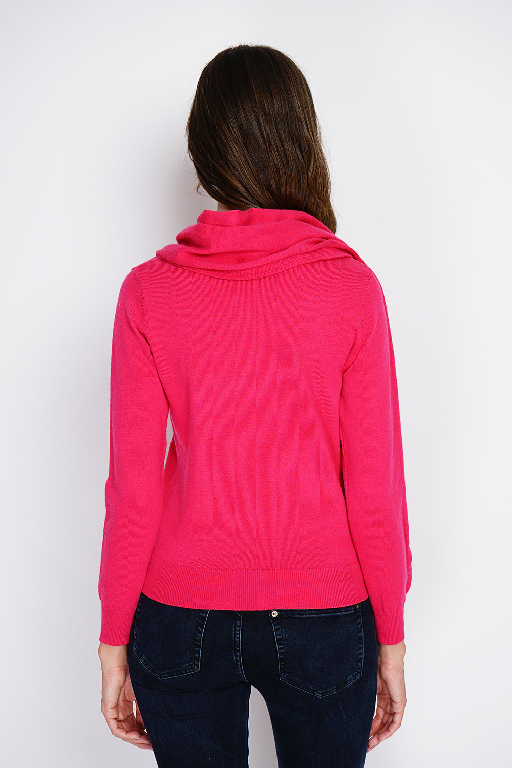 Maglione girocollo con sciarpa a manica lunga Fucsia