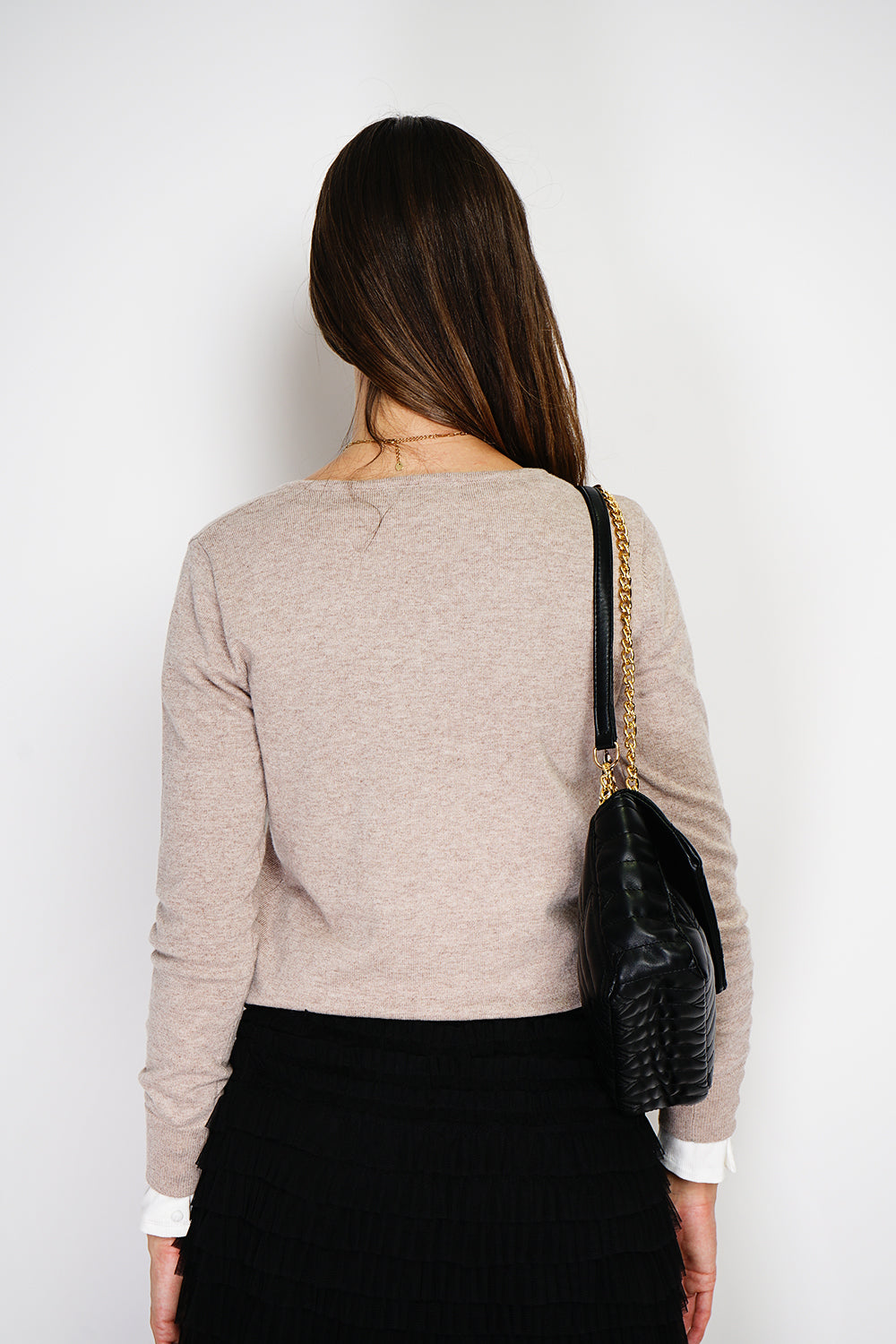 Maglione classico con scollo a V in maglia a 2 fili e maniche lunghe Deserto