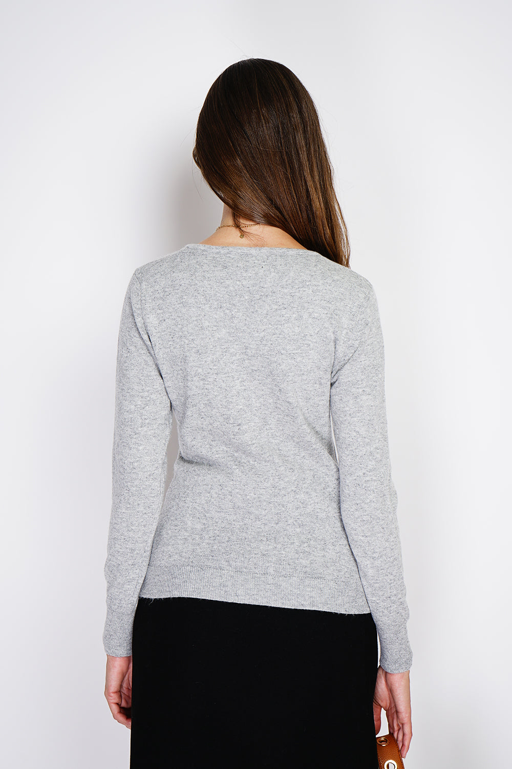 Maglione classico con scollo a V in maglia a 2 fili e maniche lunghe Glassato