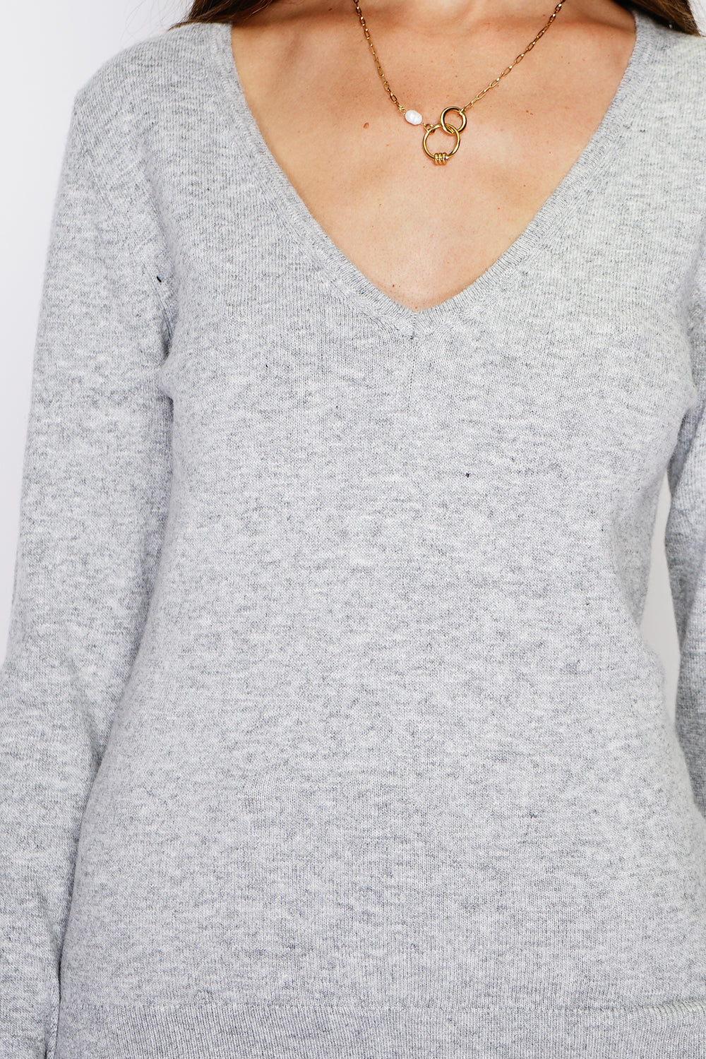 Maglione classico con scollo a V in maglia a 2 fili e maniche lunghe Glassato