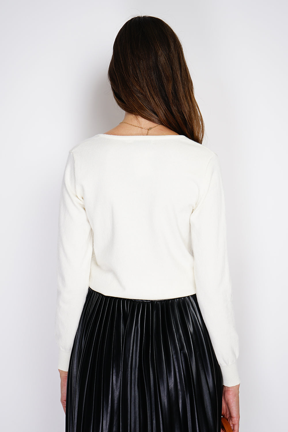 Maglione classico con scollo a V in maglia a 2 fili e maniche lunghe Naturale