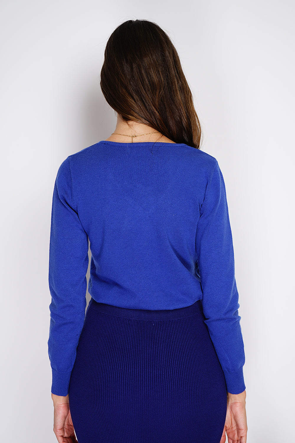 Maglione classico con scollo a V in maglia a 2 fili e maniche lunghe Reale