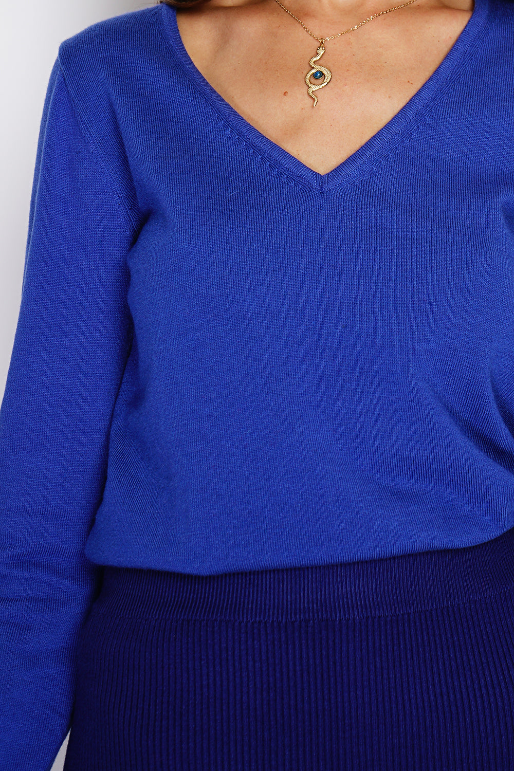 Maglione classico con scollo a V in maglia a 2 fili e maniche lunghe Reale