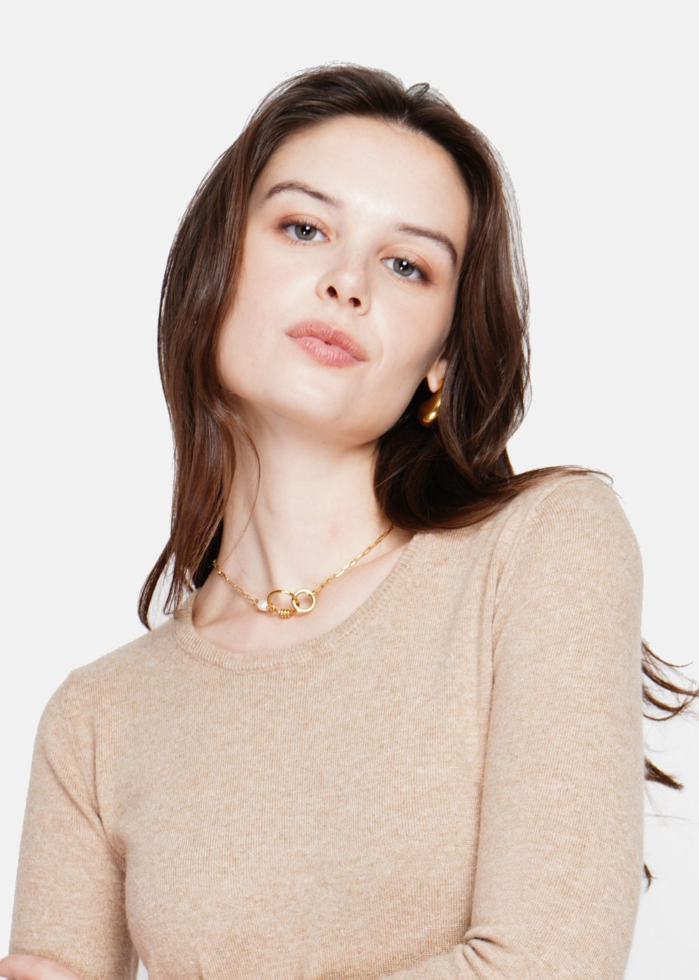 Maglione classico girocollo in maglia a 2 fili con maniche lunghe Cammello