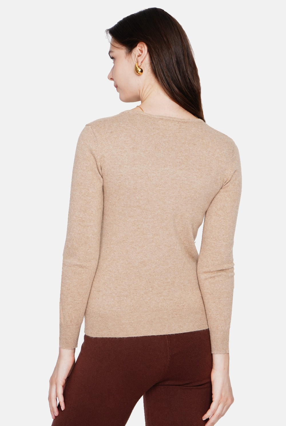 Maglione classico girocollo in maglia a 2 fili con maniche lunghe Cammello