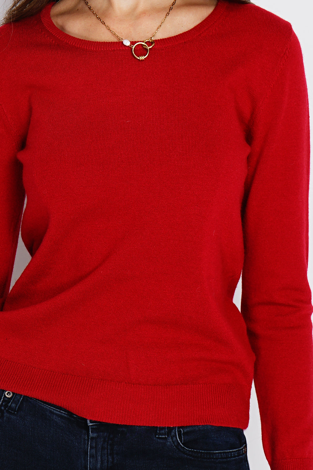 Maglione classico girocollo lavorato a maglia con 2 fili e maniche lunghe - Rosso Hermes