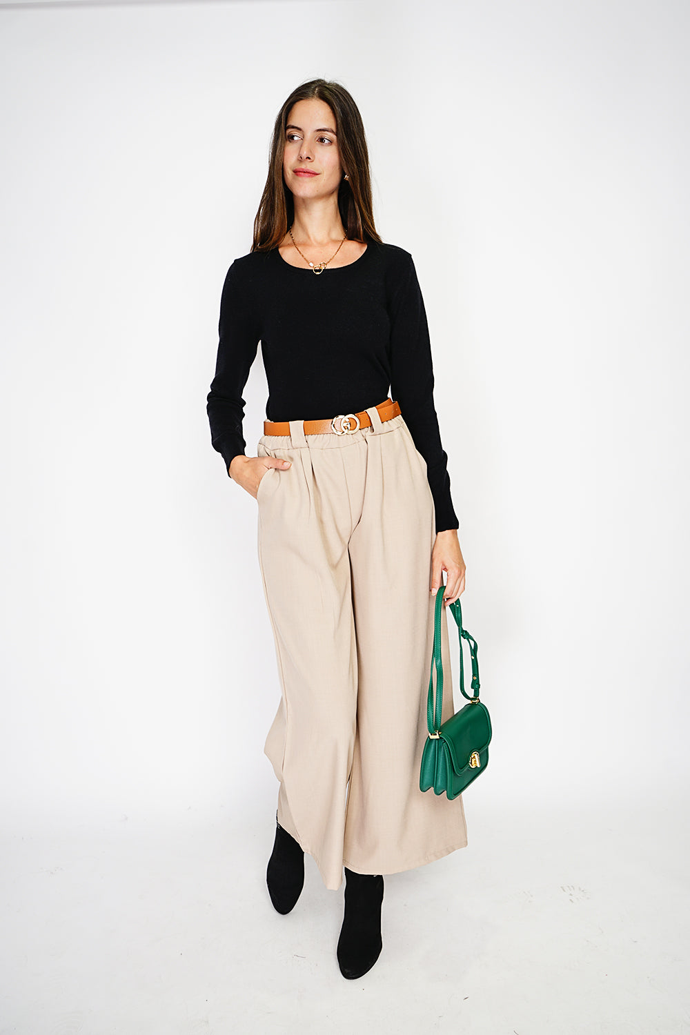 Maglione classico girocollo in maglia a 2 fili con maniche lunghe Nero