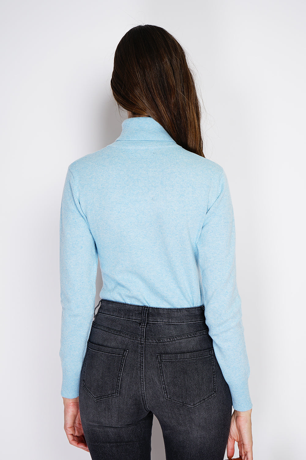 Classico maglione dolcevita in maglia a 2 strati con maniche lunghe Cielo