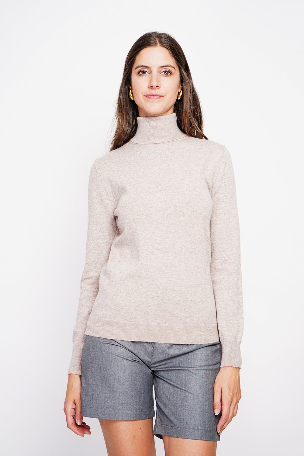 Classico maglione dolcevita in maglia a 2 strati con maniche lunghe Deserto