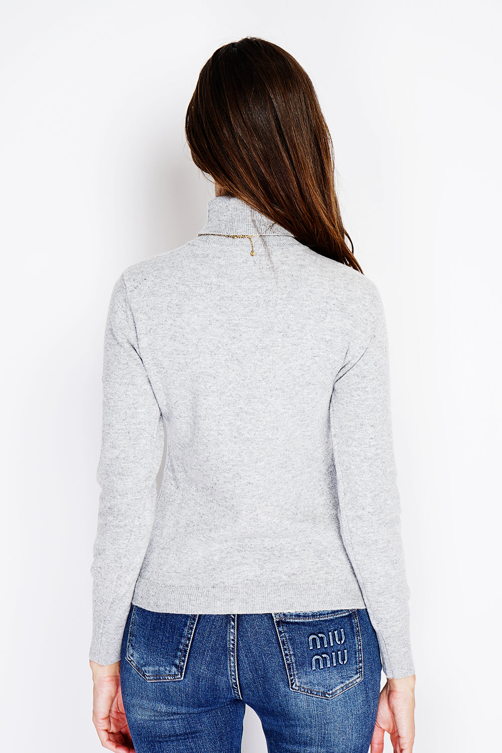 Classico maglione dolcevita in maglia a 2 strati con maniche lunghe Glassato