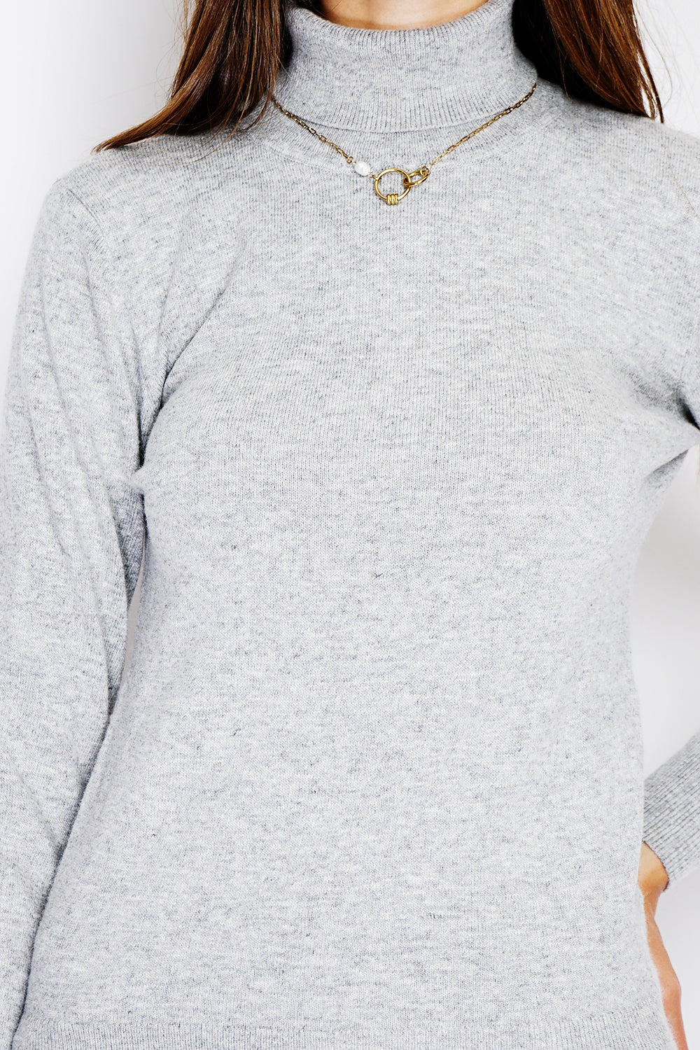 Classico maglione dolcevita in maglia a 2 strati con maniche lunghe Glassato