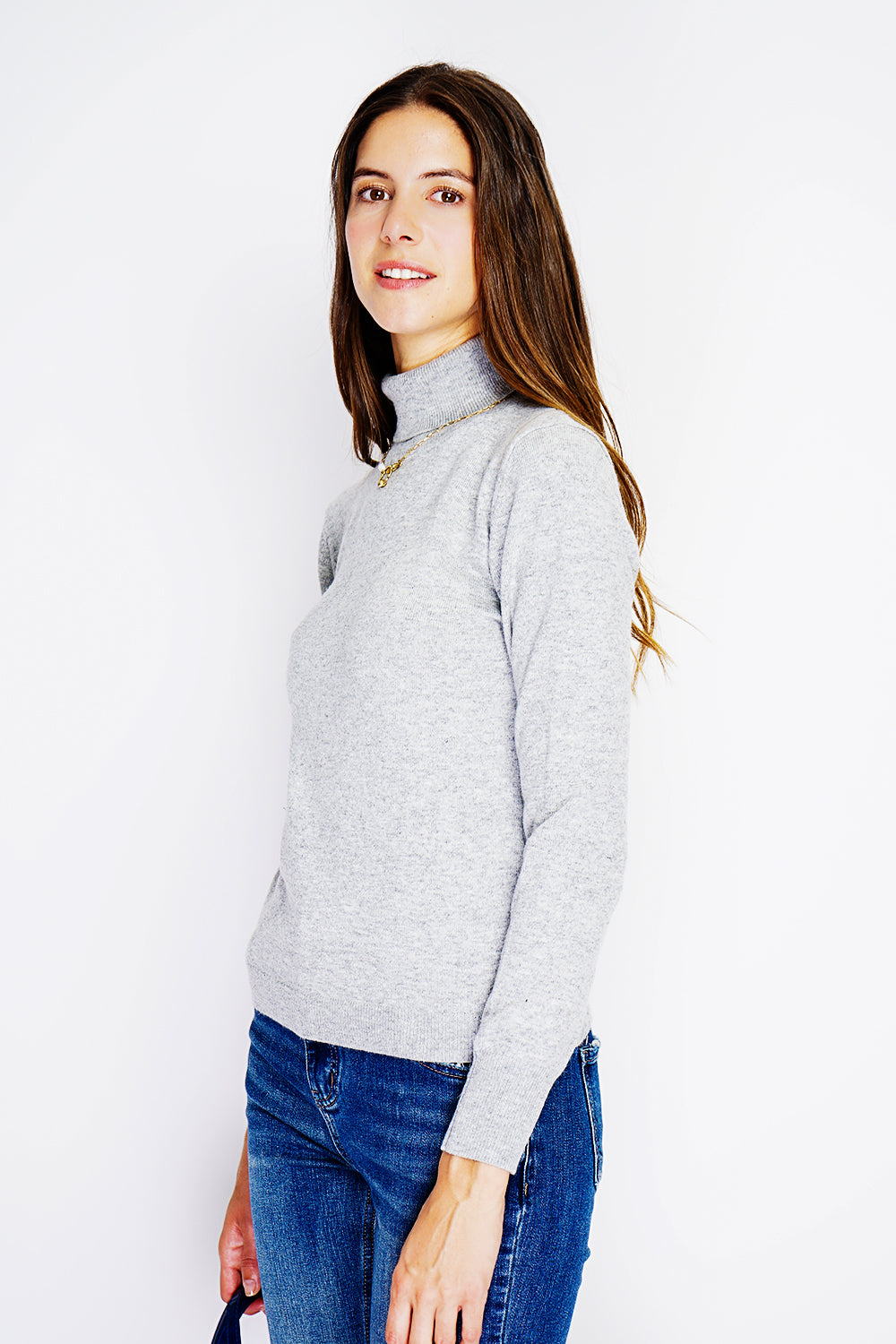 Classico maglione dolcevita in maglia a 2 strati con maniche lunghe Glassato