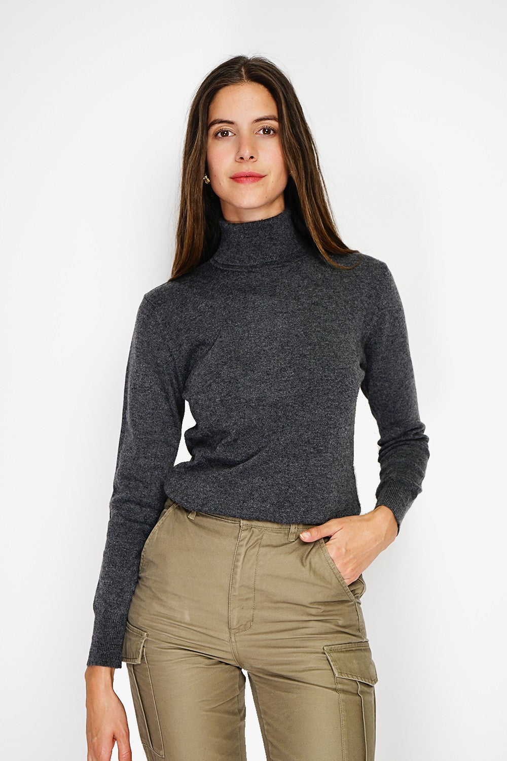 Classico maglione dolcevita in maglia a 2 strati con maniche lunghe Lupo