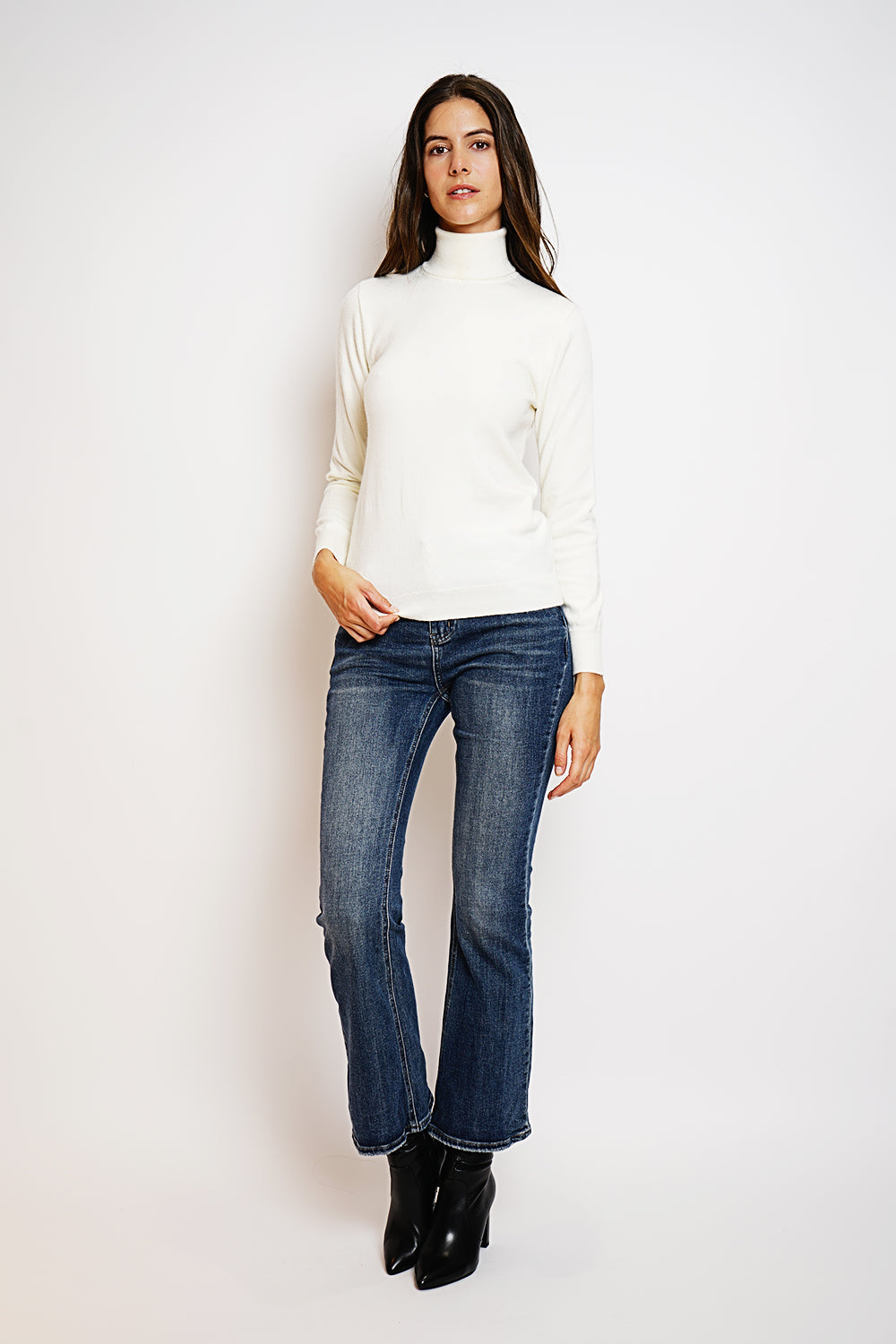 Classico maglione dolcevita in maglia a 2 strati con maniche lunghe Naturale