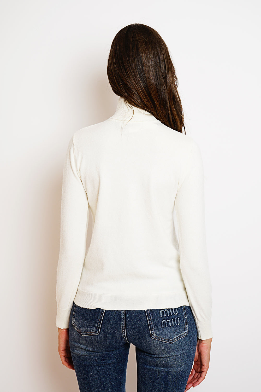 Classico maglione dolcevita in maglia a 2 strati con maniche lunghe Naturale